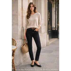 Sézane Slim Parfait Black Jeans FR 36 US 4 Mid Rise Stretch Denim 27 Inseam